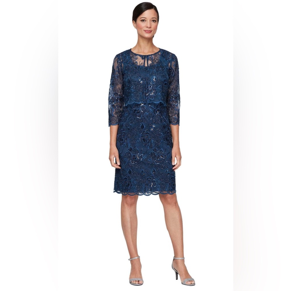 Alex Evenings 82171686 - Floral Embroidered Sheath Dress with Jacket